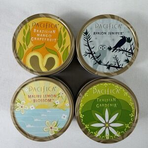 RARE Pacifica 7 oz Soy Candle Tins – Discontinued/Rare Scents – Set of 4 NEW